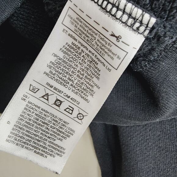 Adidas Iconic 3-Stripes Cropped Fleece Hoodie Black Oversized L Cotton - Picture 7 of 9